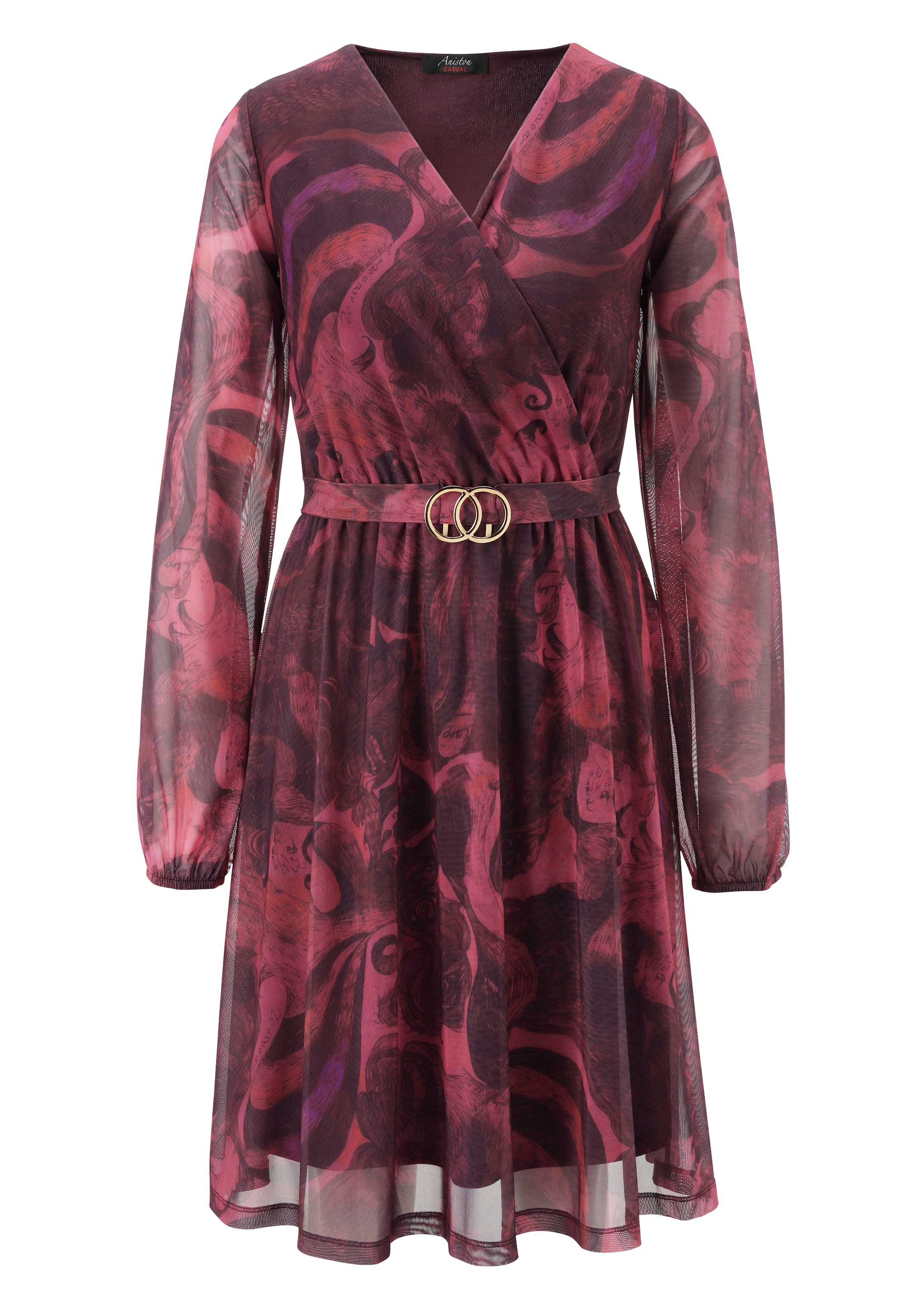 Aniston CASUAL Blusenkleid mit dekorativer Brosche am fixiertem Bindegürtel - NEUE KOLLEKTION