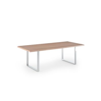 Table de réunion FLORA - L220 x P100 cm - pieds cadre en métal effet chromé - plateau imitation merisier arabis