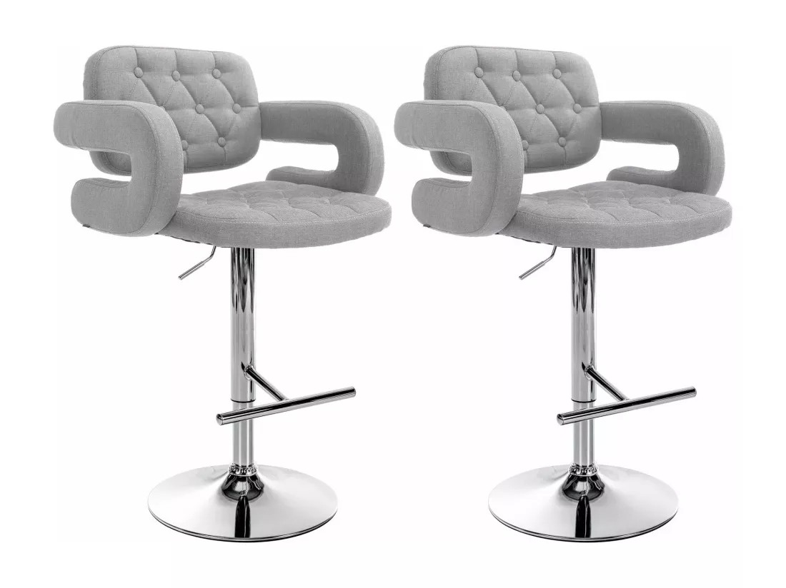 Lot de 2 Tabouret de bar - Tissu & Métal chromé - Gris - Dublin