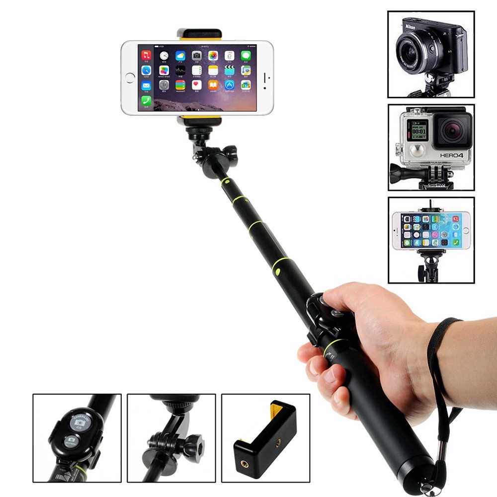 (80cm) Selfie Stick Monopod Stativ Halterung mit abnehmbarem 1/4“ Tripod Stativ   Bluetooth Fernauslöser für Smartphone / GoPro (mit Adapter) Schwarz