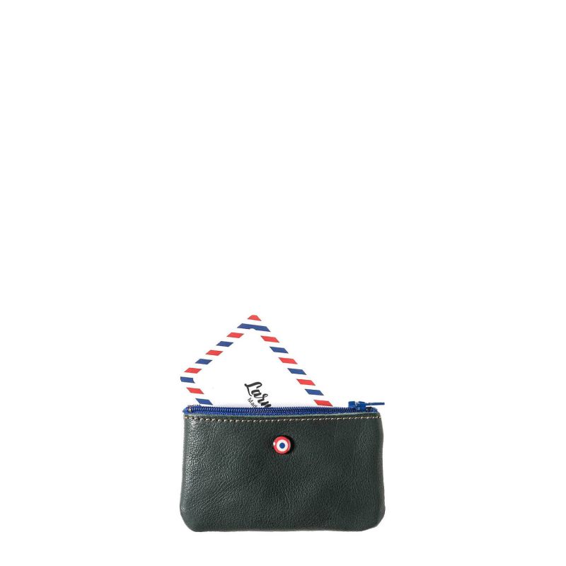 Petit porte-monnaie Emile en cuir UpCyclé Bois vert