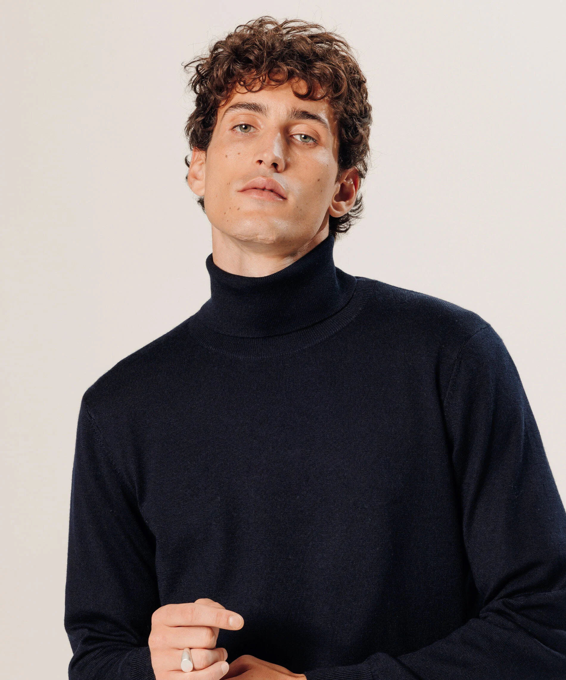 Pull col roulé en laine mérinos | Bleu