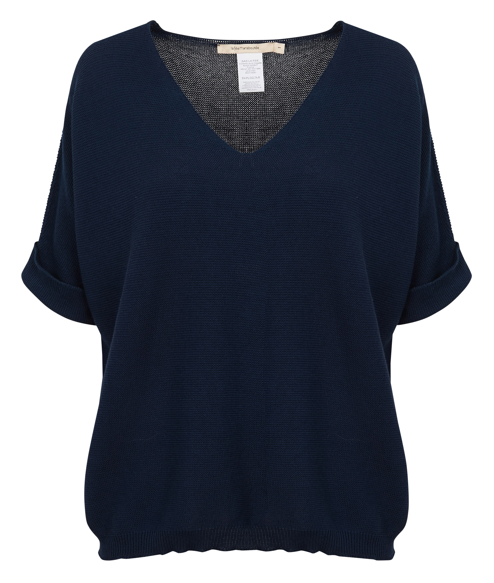 Top ample col V en maille | Bleu