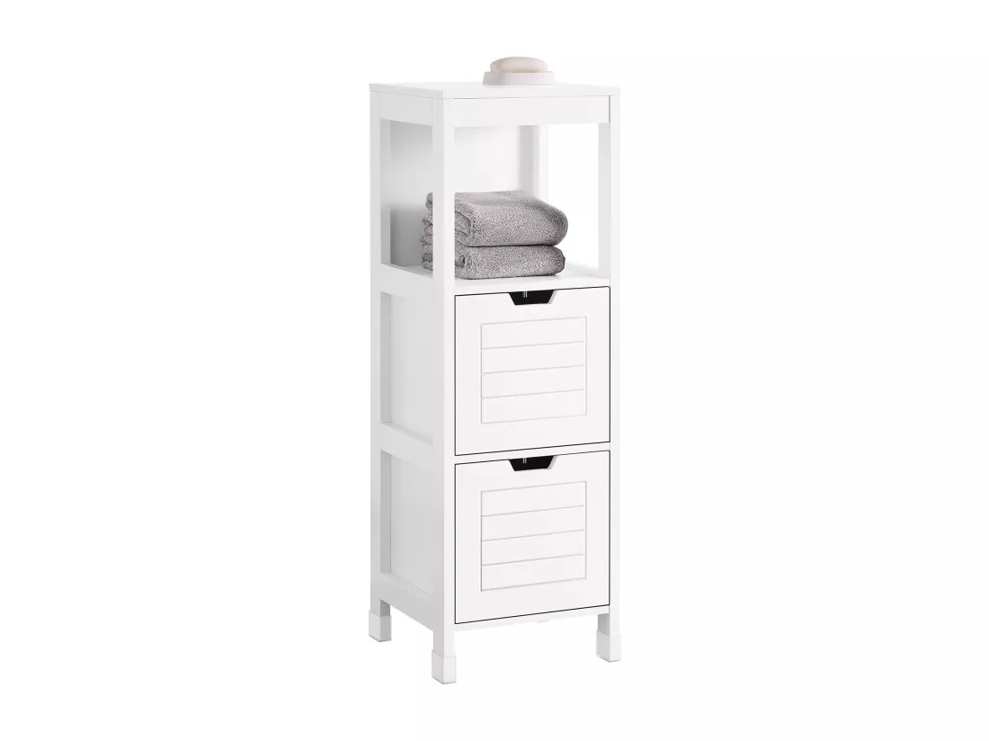 Meuble Colonne Meuble Bas de Salle de Bain Armoire Toilette – 1 étage et 2 tiroirs, FRG127-W