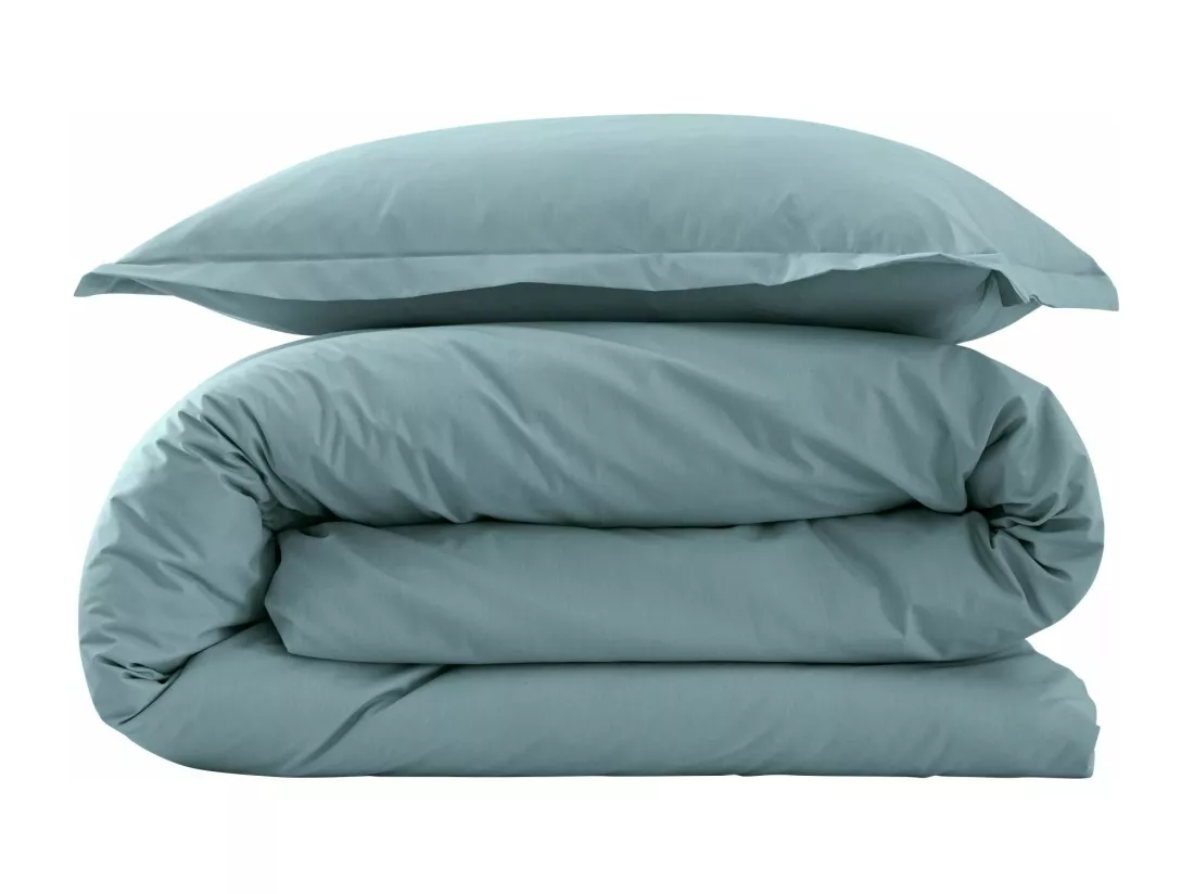Parure de lit coton percale Bleu 240x220 - SOMEO - MORPHEE