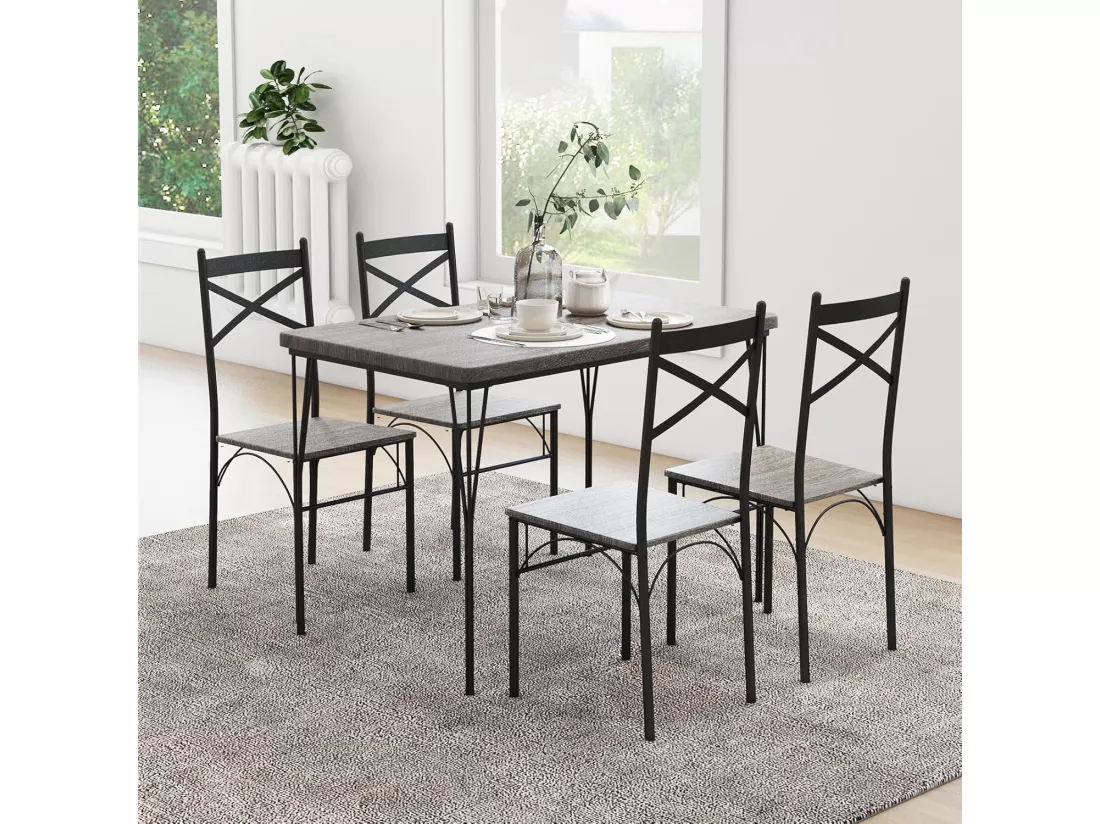 Ensemble Table à Manger avec 4 Chaises, Table de Cuisine avec 4 Chaises, Cadre en Métal, 110x70cm