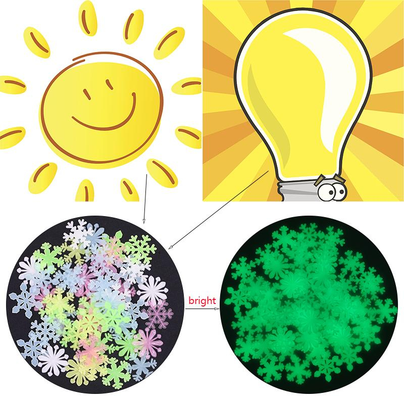 (50er Set) Leuchtende Wandsticker Fluoreszierende Schneeflocken Glow in the Dark Wand Deko für Kinderzimmer - Gelb