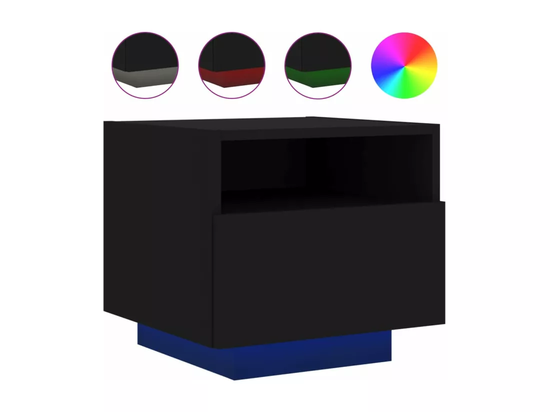Table de chevet avec lumières LED noir 40x39x37 cm