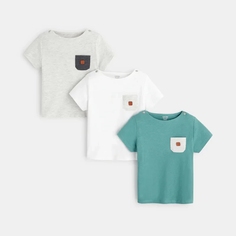 T-shirt jersey poche poitrine (lot de 3) vert bébé garçon Vert