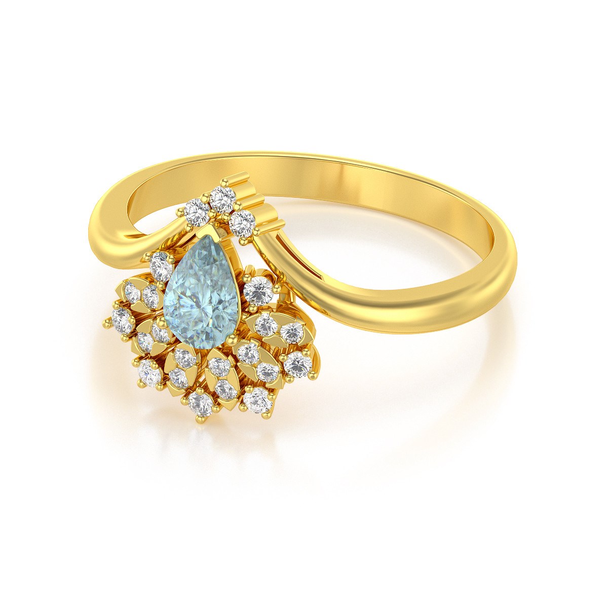 Bague ADEN Or 585 Jaune Aigue-Marine et diamants 3.6grs