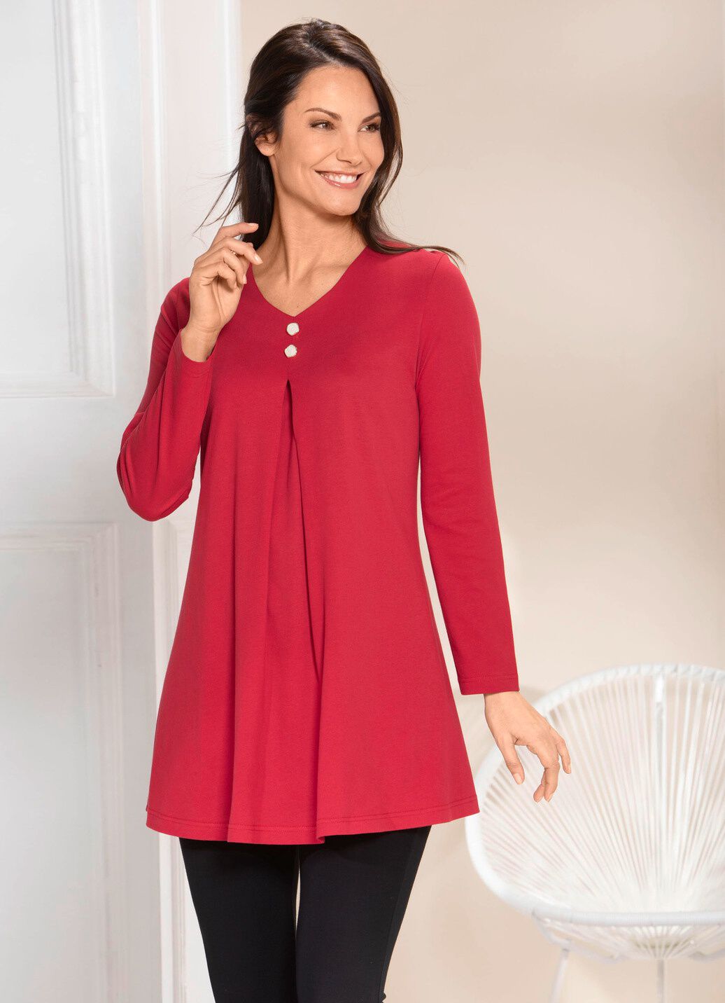 Longshirt mit Kellerfalte im Vorderteil in 2 Farben