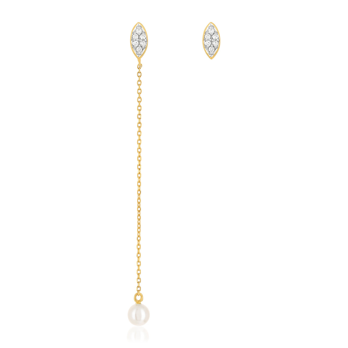 Boucles d'oreilles or 375 2 tons perle diamants