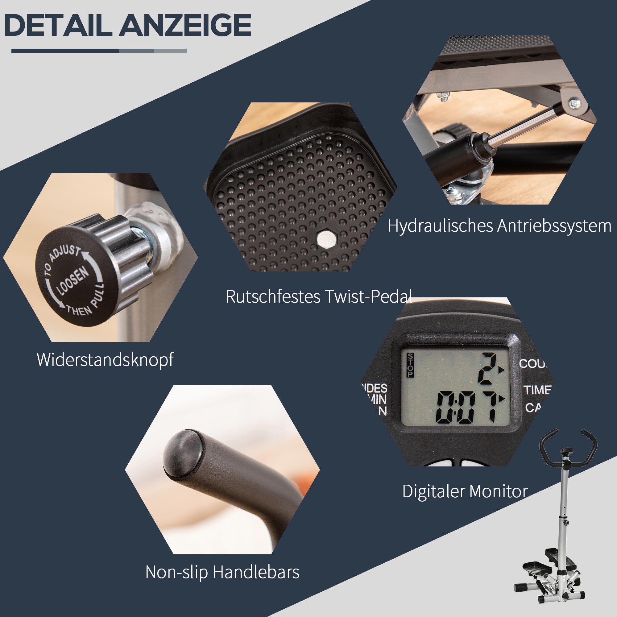 HOMCOM Stepper mit LCD-Bildschirm und einstellbare Geschwindigkeit grau 55L x 53B x 118-128H cm