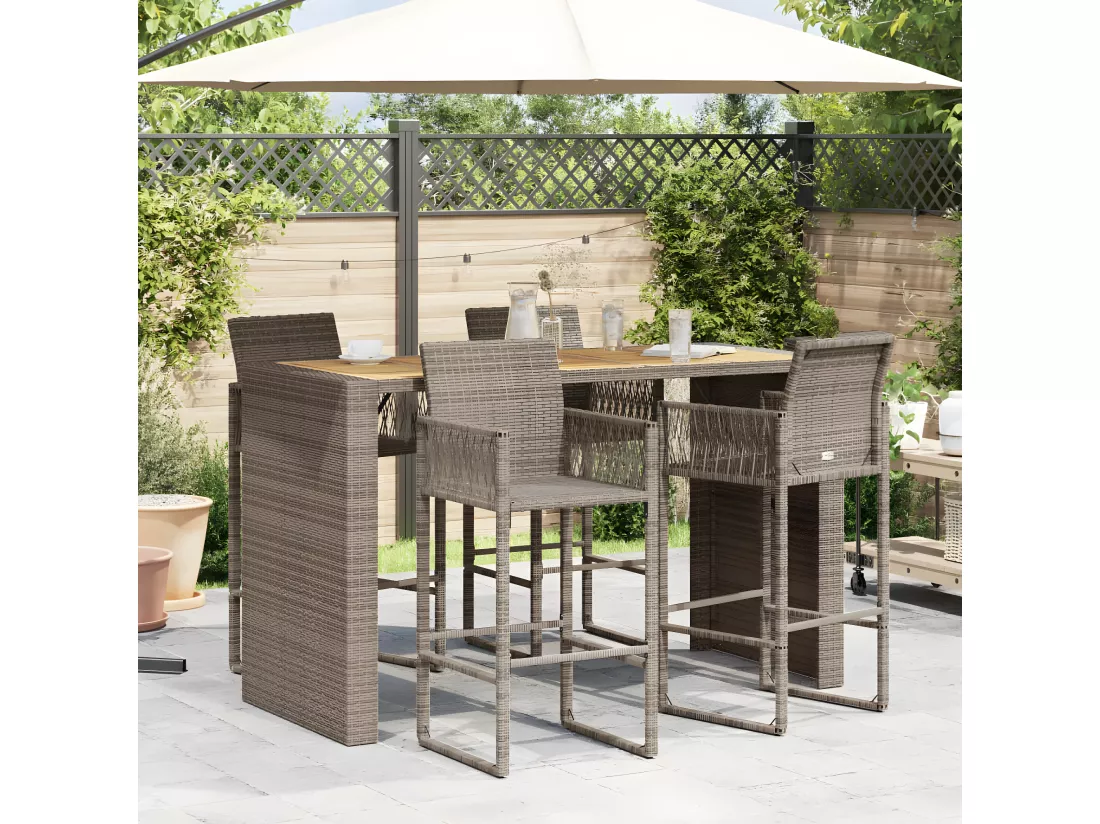 Prolenta Premium - Table de bar de jardin et dessus en bois acacia résine tressée