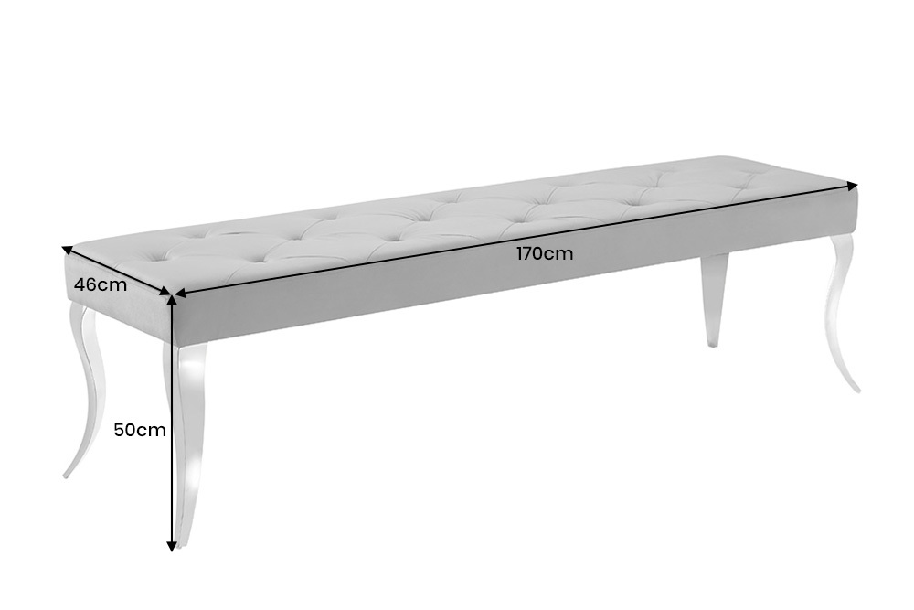 Chesterfield Sitzbank MODERN BAROCK DELUXE 170cm grau Samt silber Edelstahl