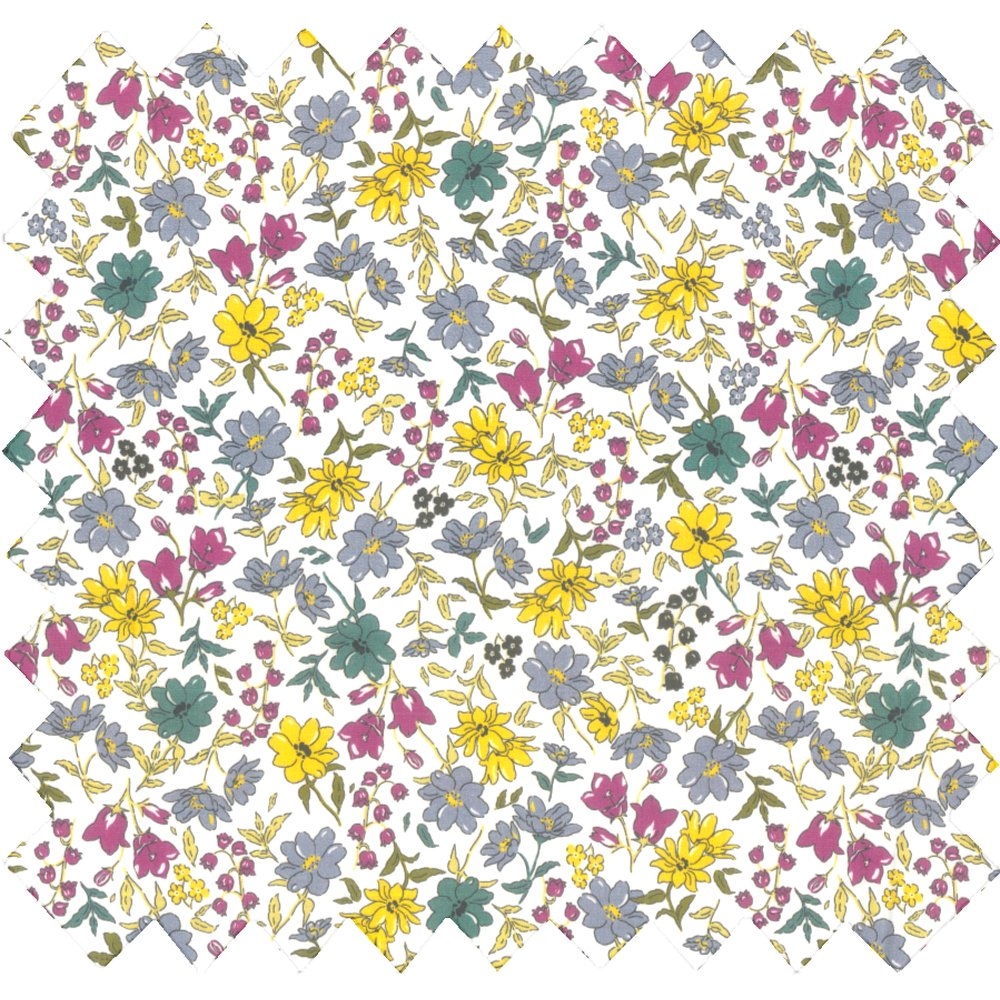 Coupon Tissu 50 Cm Fleuri Jaune Gris Crème Ex1059