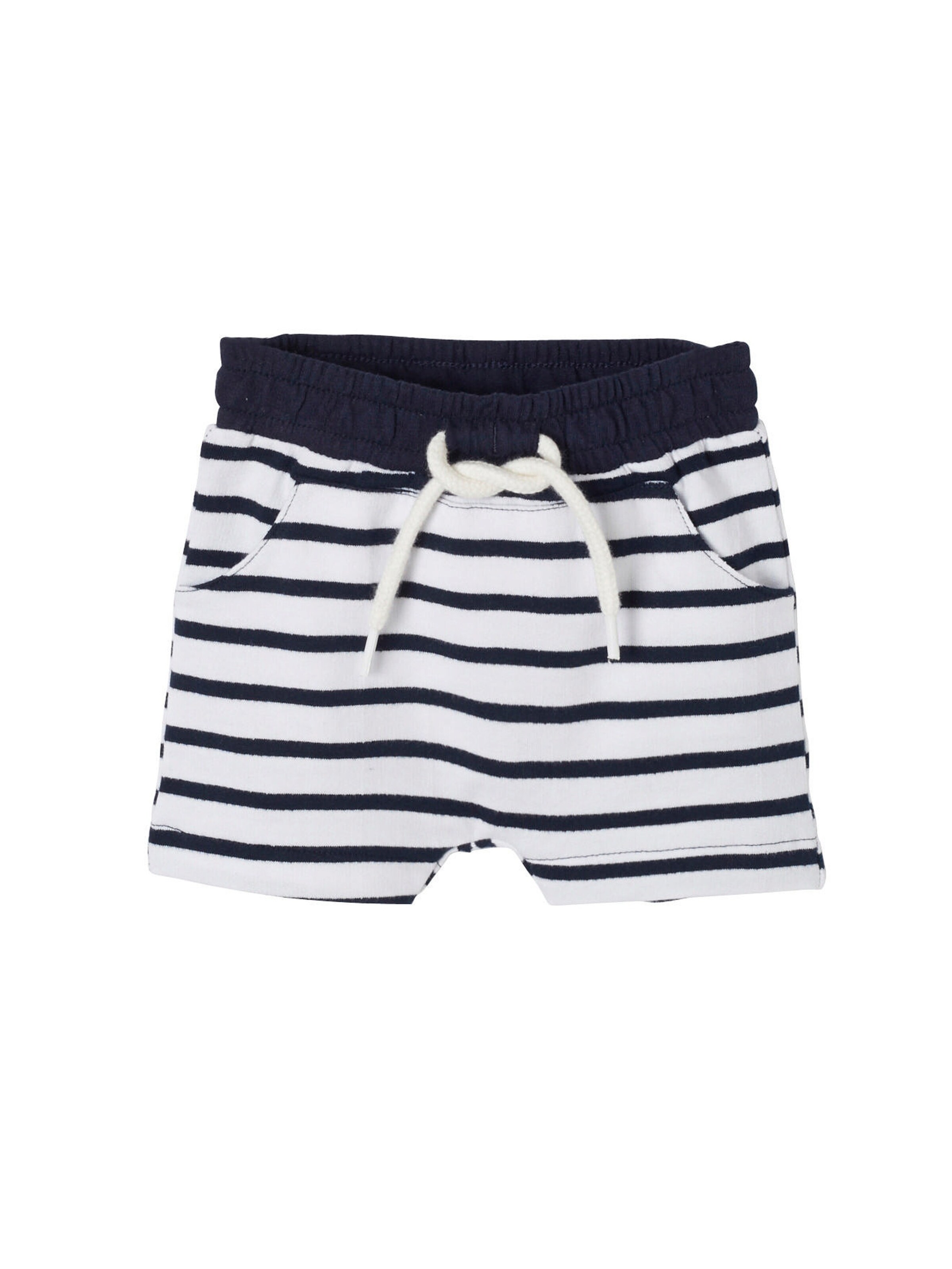 Vertbaudet Jungen Baby Sweat-Bermudas weiß/marine gestreift
