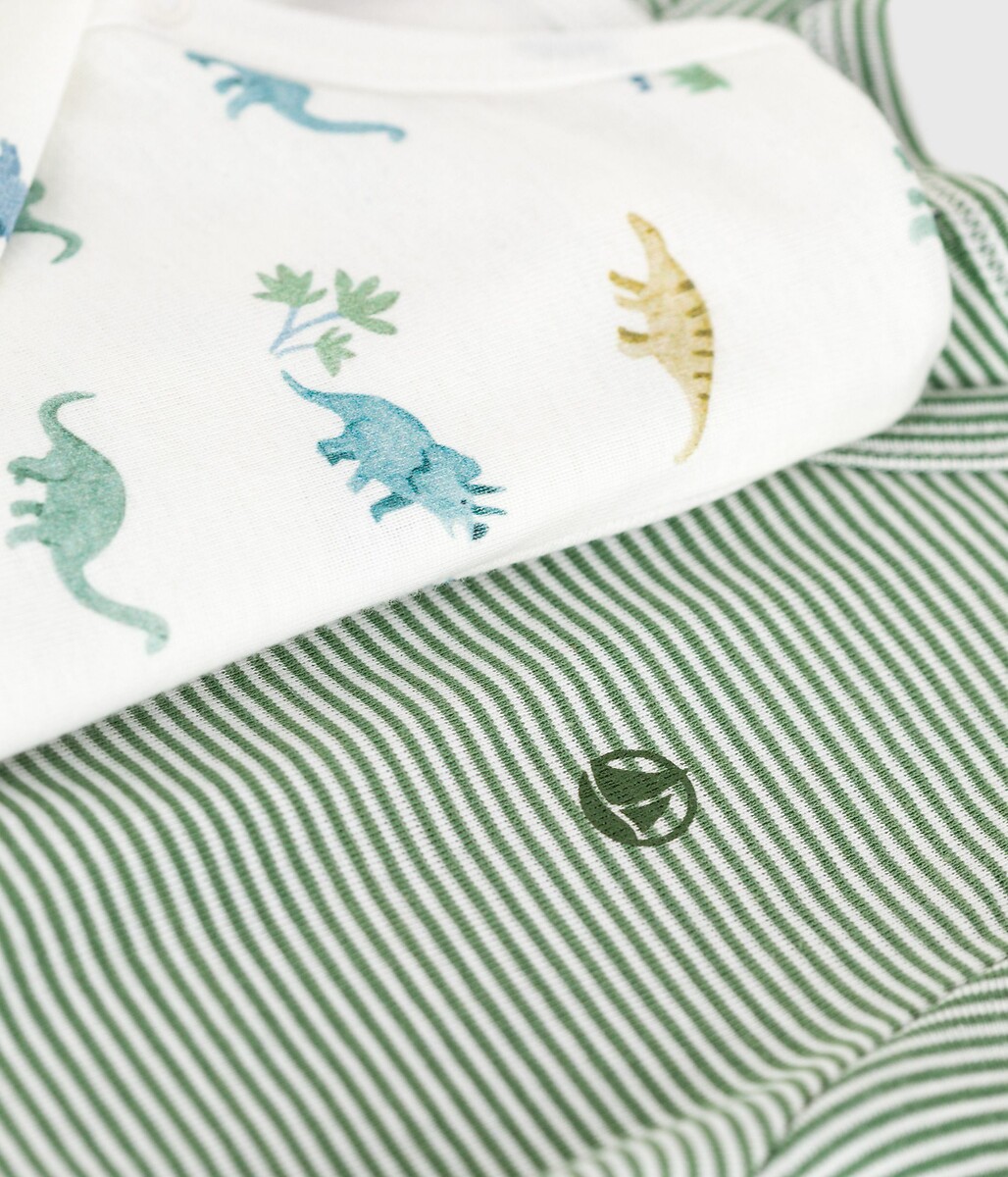 PETIT BATEAU<br>Conjunto de 2 pijamas com estampa de dinossauro e listras