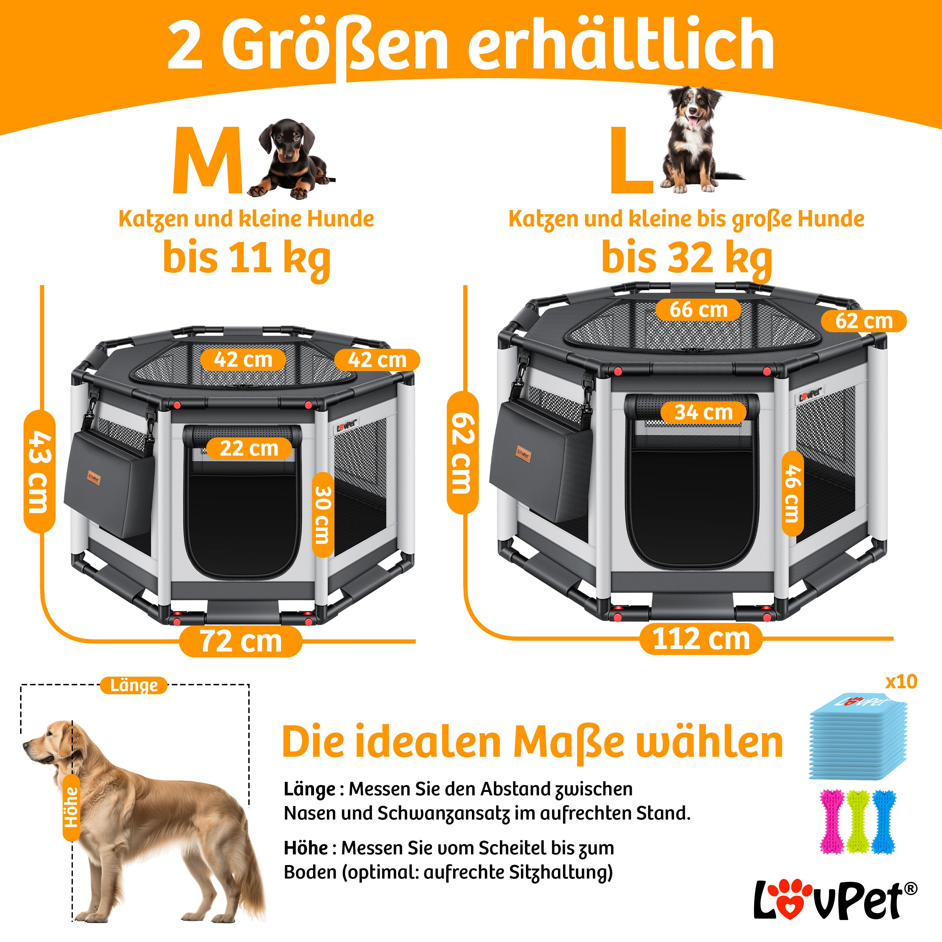LOVPET® Welpenlaufstall für drinnen & draußen Welpenauslauf Hundekäfig Oxford-Gewebe | Tierlaufstall für Kleintiere Hunde Katzen | Hundelaufstall Freigehege Rahmen aus PVC-Rohren