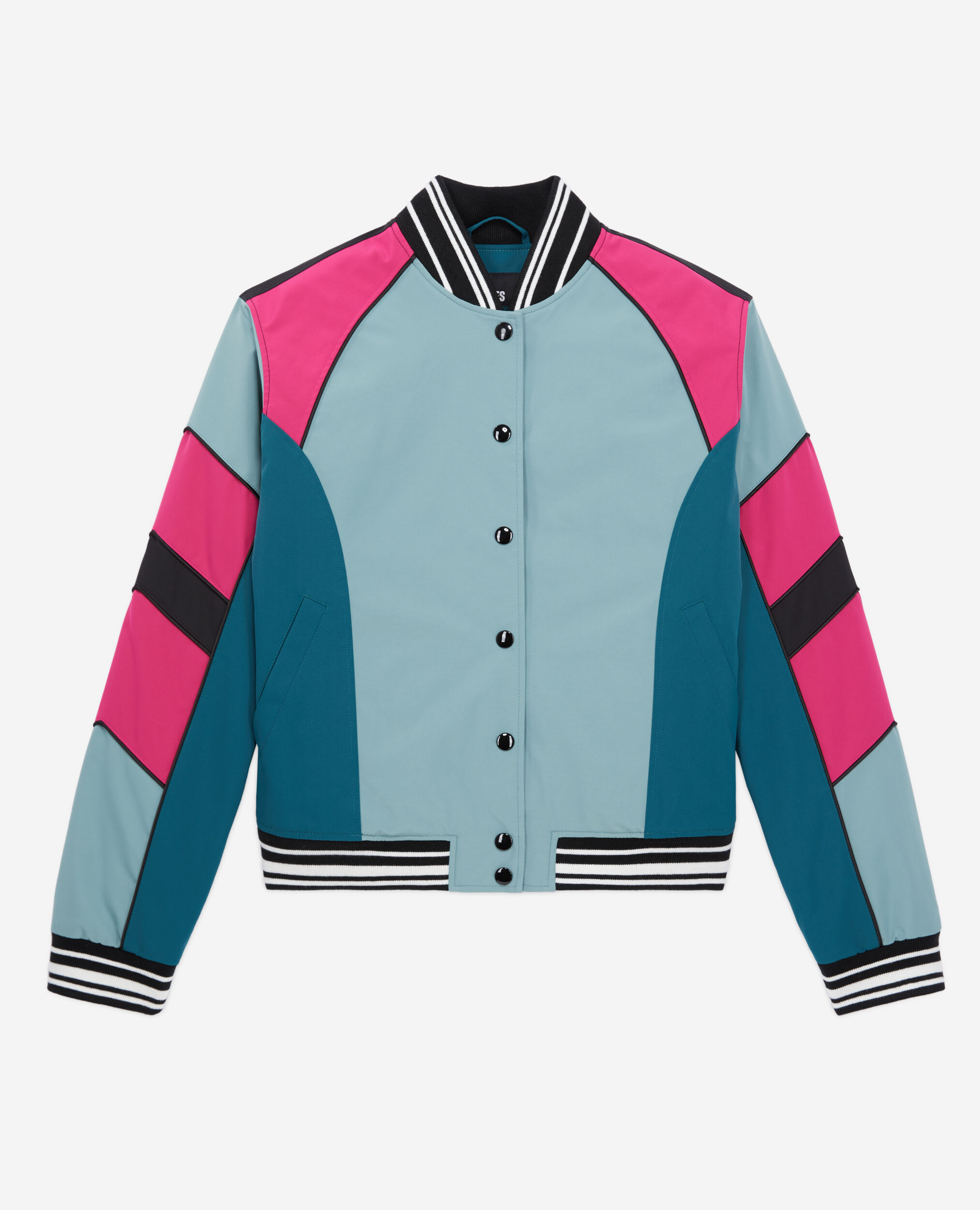 Short jacket with multicoloured patchwork
