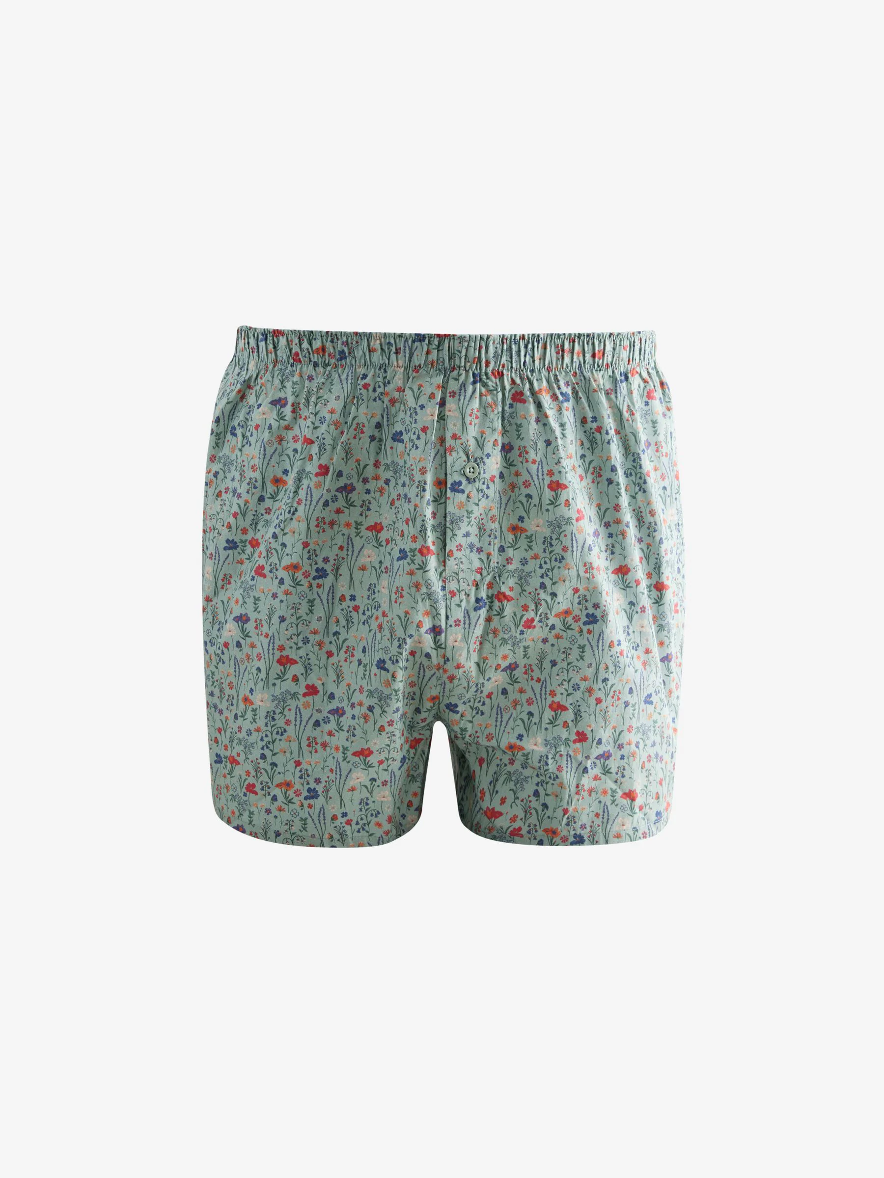 Blauw/wit/groen met bloemenprint - Verpakking van 4 - Geweven boxershorts van puur katoen