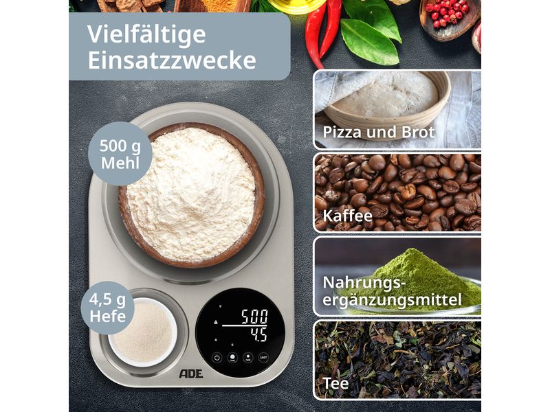 ADE Küchenwaage Isabella Silber Küchenwaage mit 2 Messflächen