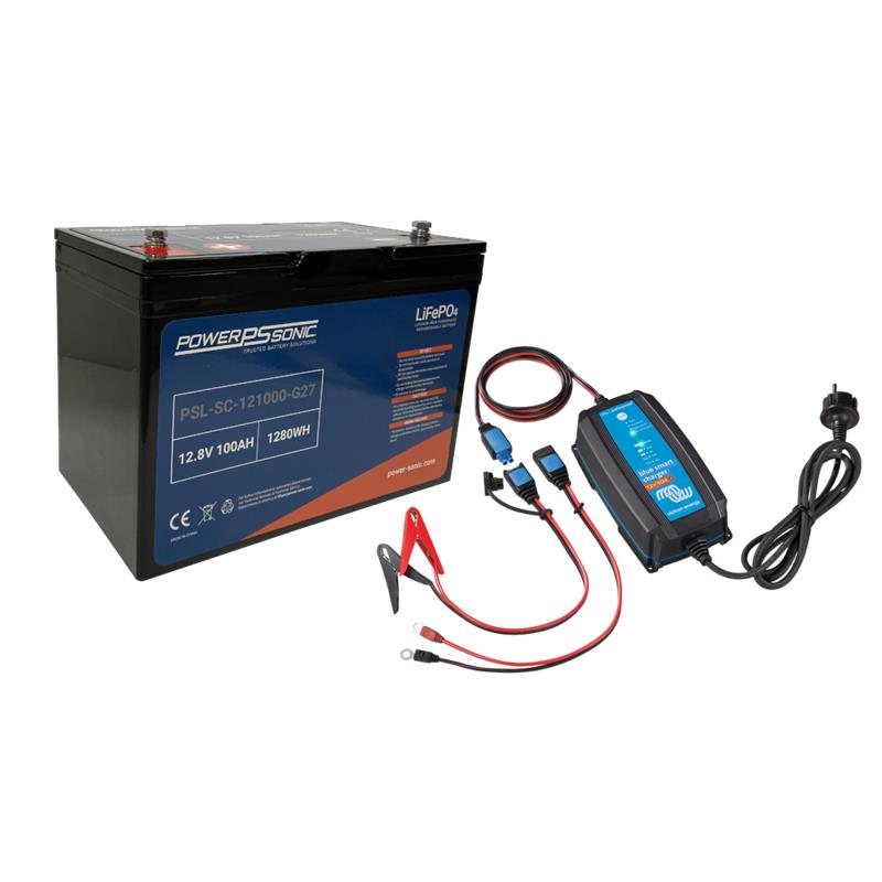 Batterie Lithium Power Sonic Lifepo4 Power Sonic 12V 100Ah + Chargeur Étanche Victron 12V10a