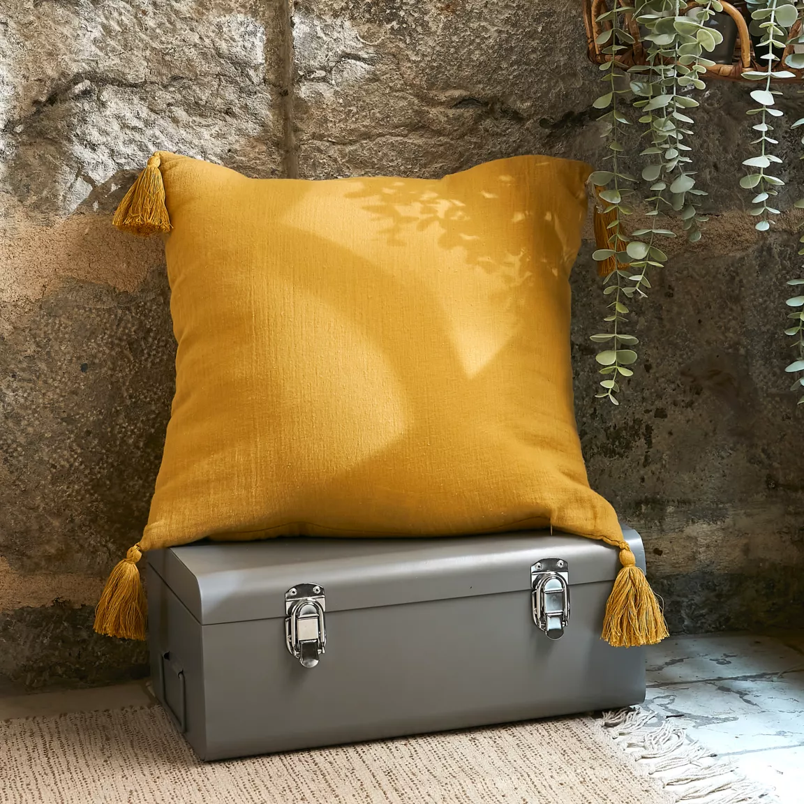 Coussin carré gaze de coton (40 x 40 cm) Gaïa Jaune safran