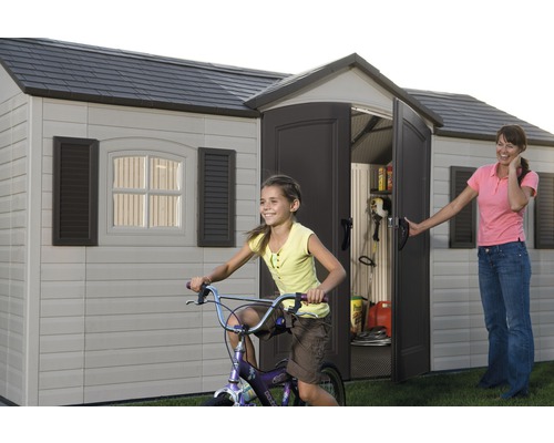 LIFETIME tuinhuis met vloer, plank en luiken, 457 x 244 cm, lichtgrijs