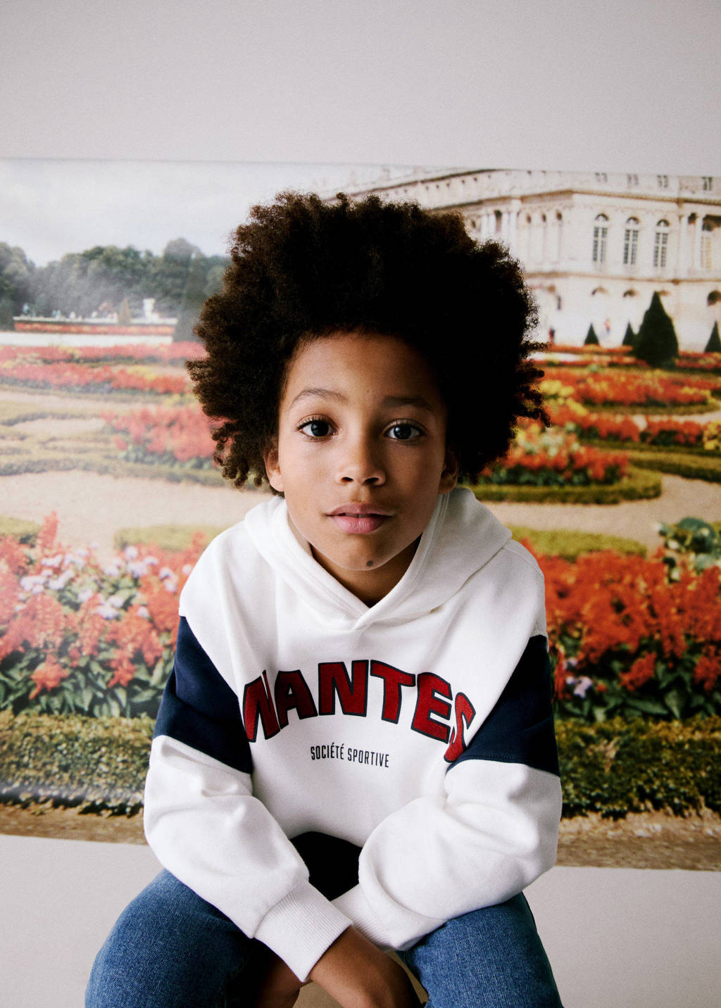 Mango Kids hoodie met tekst wit