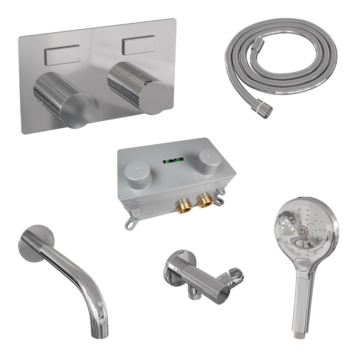 Brauer Stripe inbouw badkraan met drukknoppen en 3 standen handdouche chroom