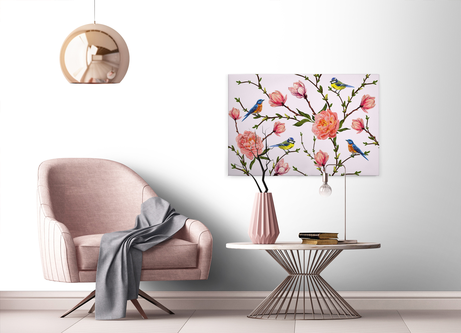 Leinwandbild VOGEL - rosa-grün - 90x60 cm