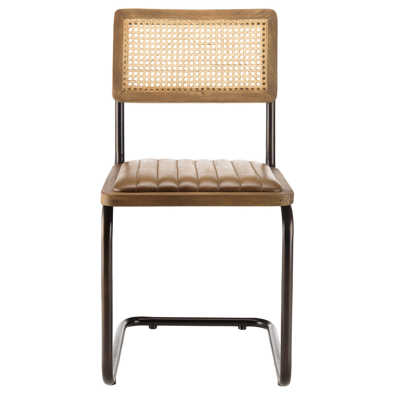 Macabane 2 Chaises en Manguier assise matelassée en Cuir pieds rétro marron - 44x54x89 cm