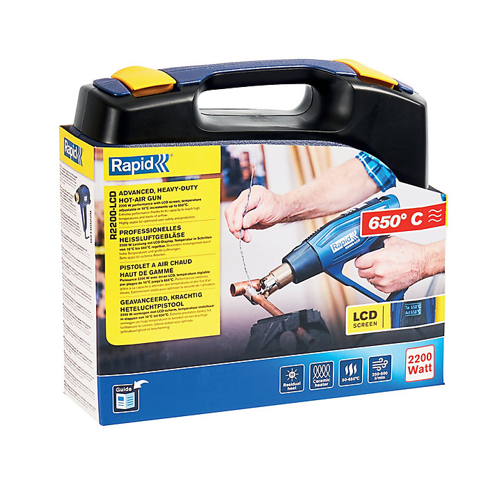 Pistolet à air chaud Rapid R2200-LCD, 2200W, avec affichage digital, coffret