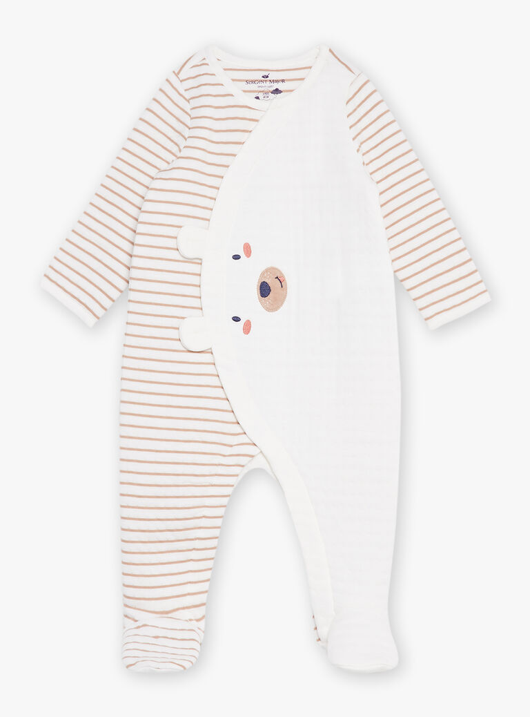 Grenouillière beige en tubique à imprimé à rayures