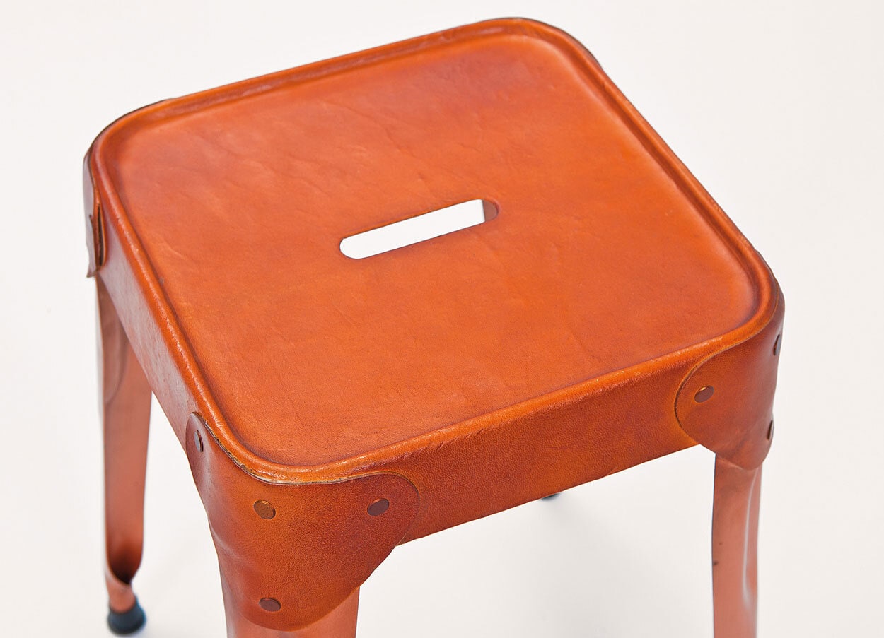 Hocker NICO 35 x 45 cm Ledersitz / kupferfarbig