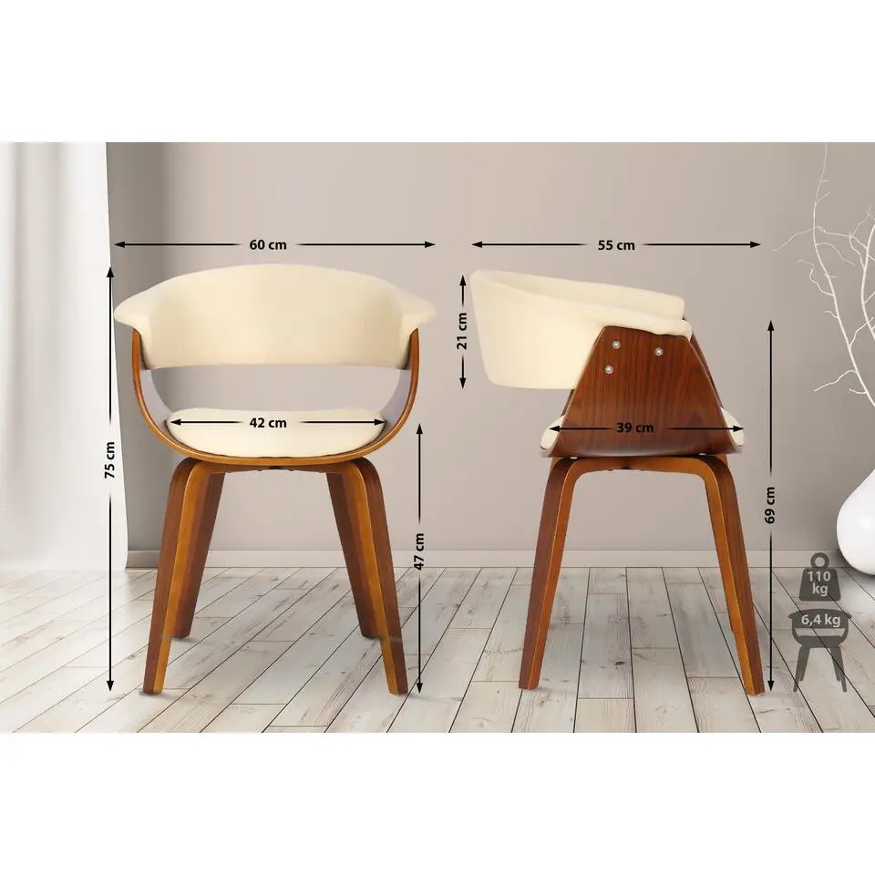 CLP Set van 2 Eetkamerstoel Bruce walnoot Frame - Hout - creme