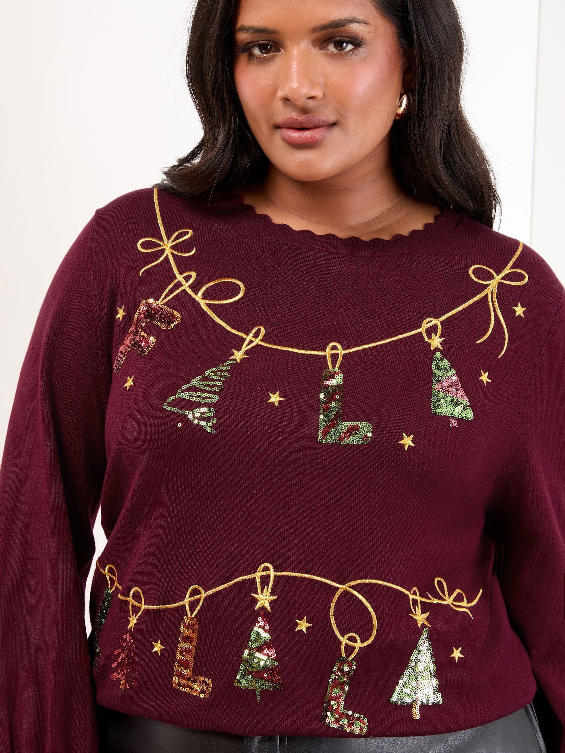 Burgundy Red Slogan - Lipsy Christmas Crew Neck Fine Gauge Knitted Jumper
