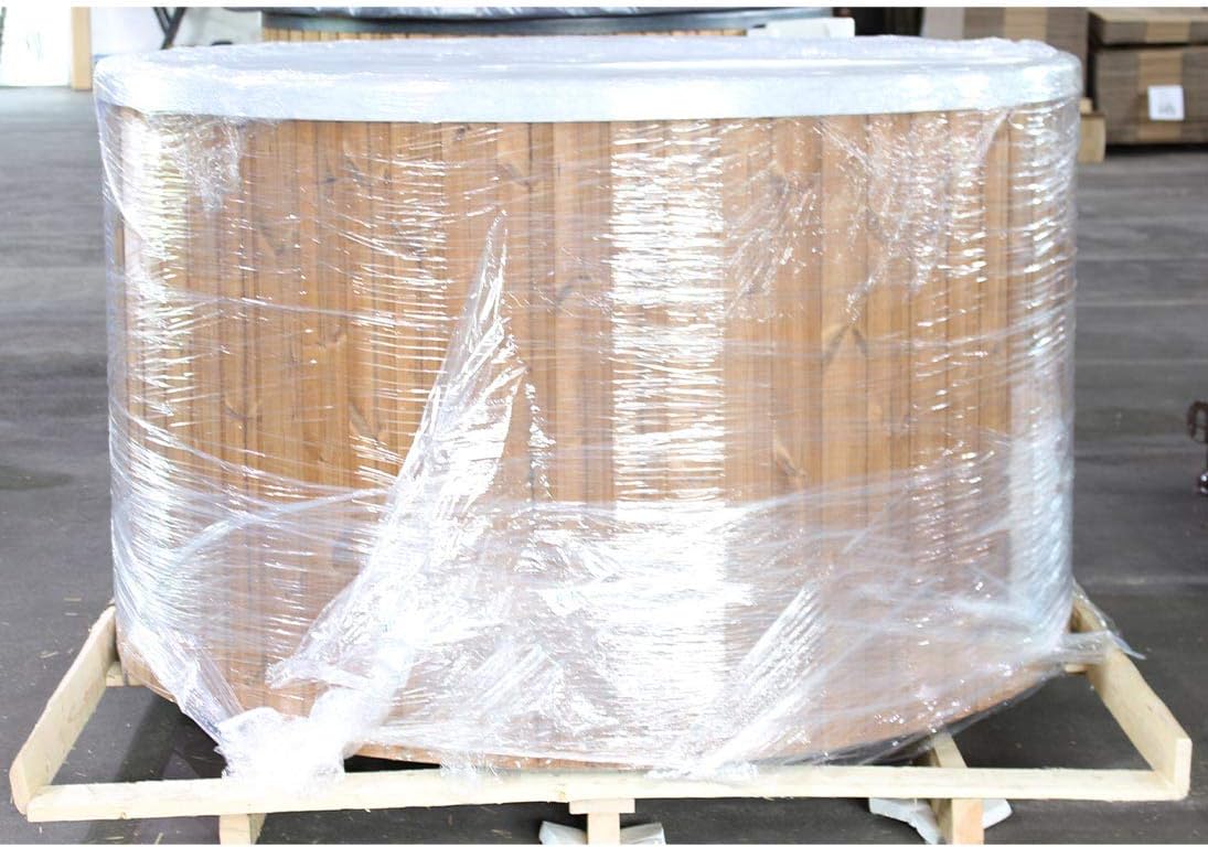 bambus-discount.com Hot Tub 180cm Set montiert mit Holzofen und Polyethylen Wanne schwarz marmoriert für Urlaub zu Hause