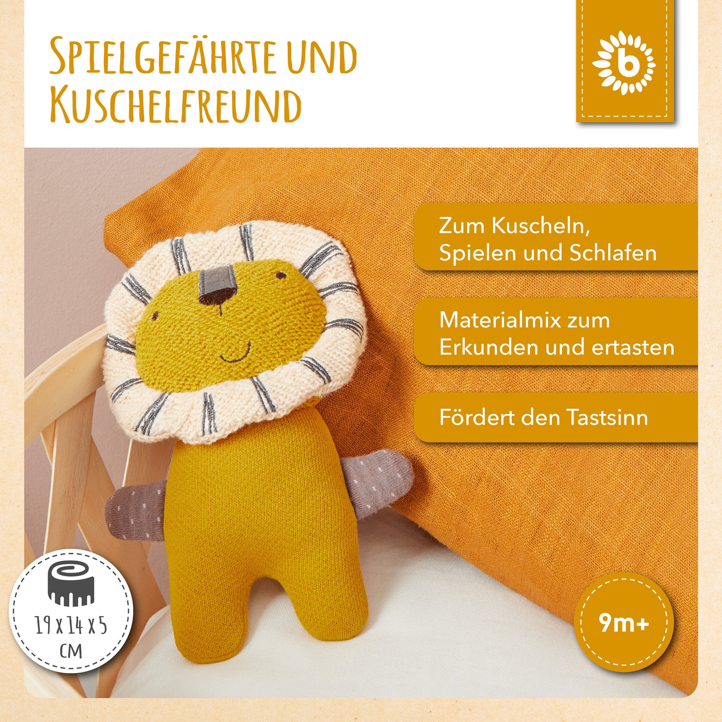 Bieco Kuscheltier Gehäkelt Löwe - ab Geburt Gelb