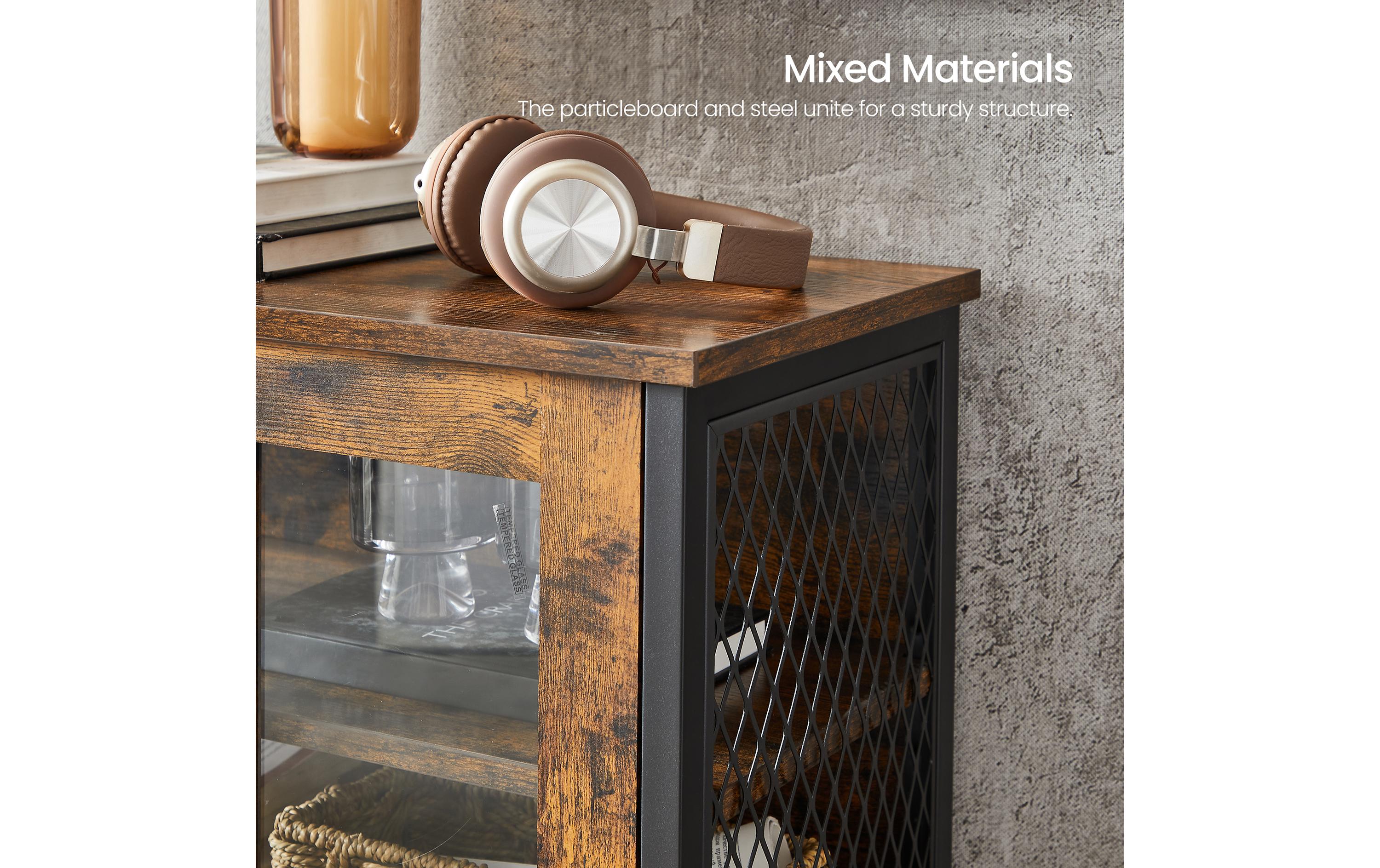Kommode mit Türen aus Glas 60 x 108 cm, Braun/Schwarz<br>Sideboard