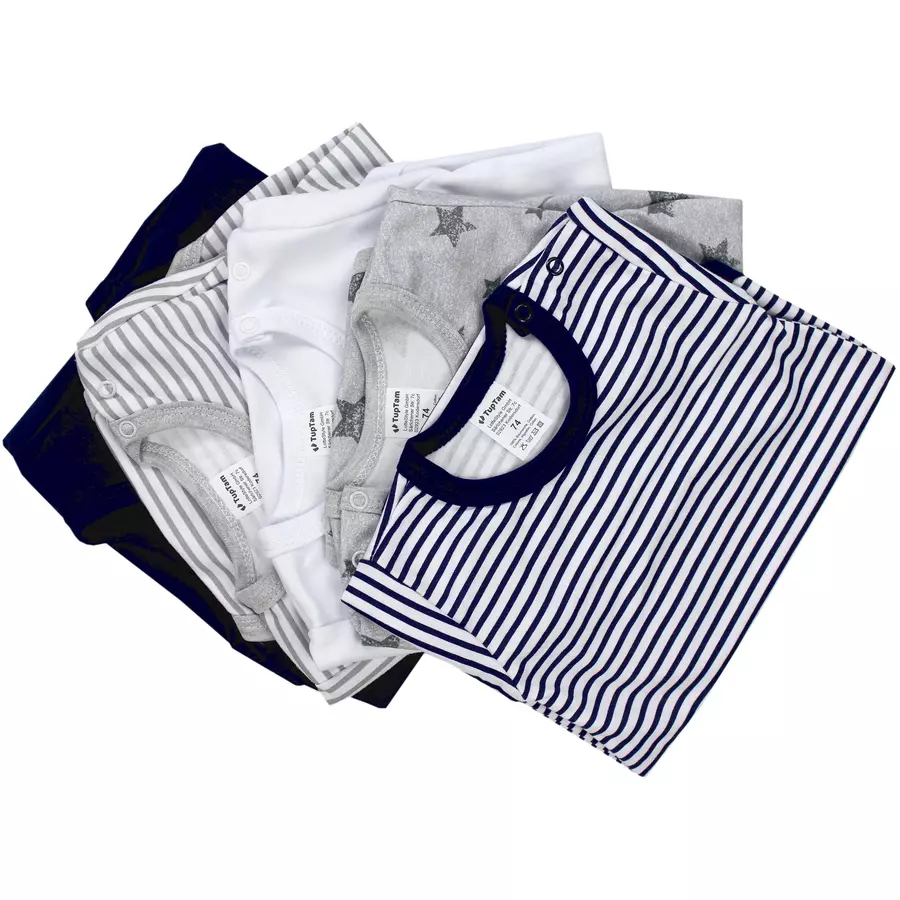 TupTam Jungen Baby Body Langarm 5er Pack grauweiß