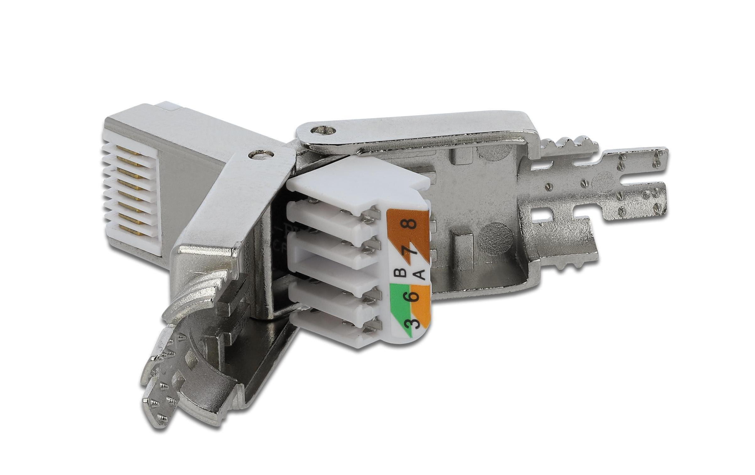 Stecker RJ45 Cat.6A 1 Stück, Grau, geschirmt, werkzeugfreiDelock RJ45 Stecker Cat.6A STP werkzeugfrei