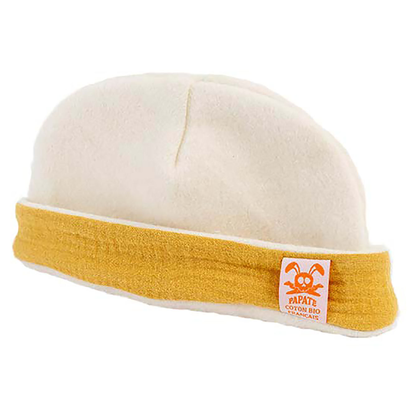 Papate Bonnet de Naissance en Coton Bio blanc/honey - 20x12 cm