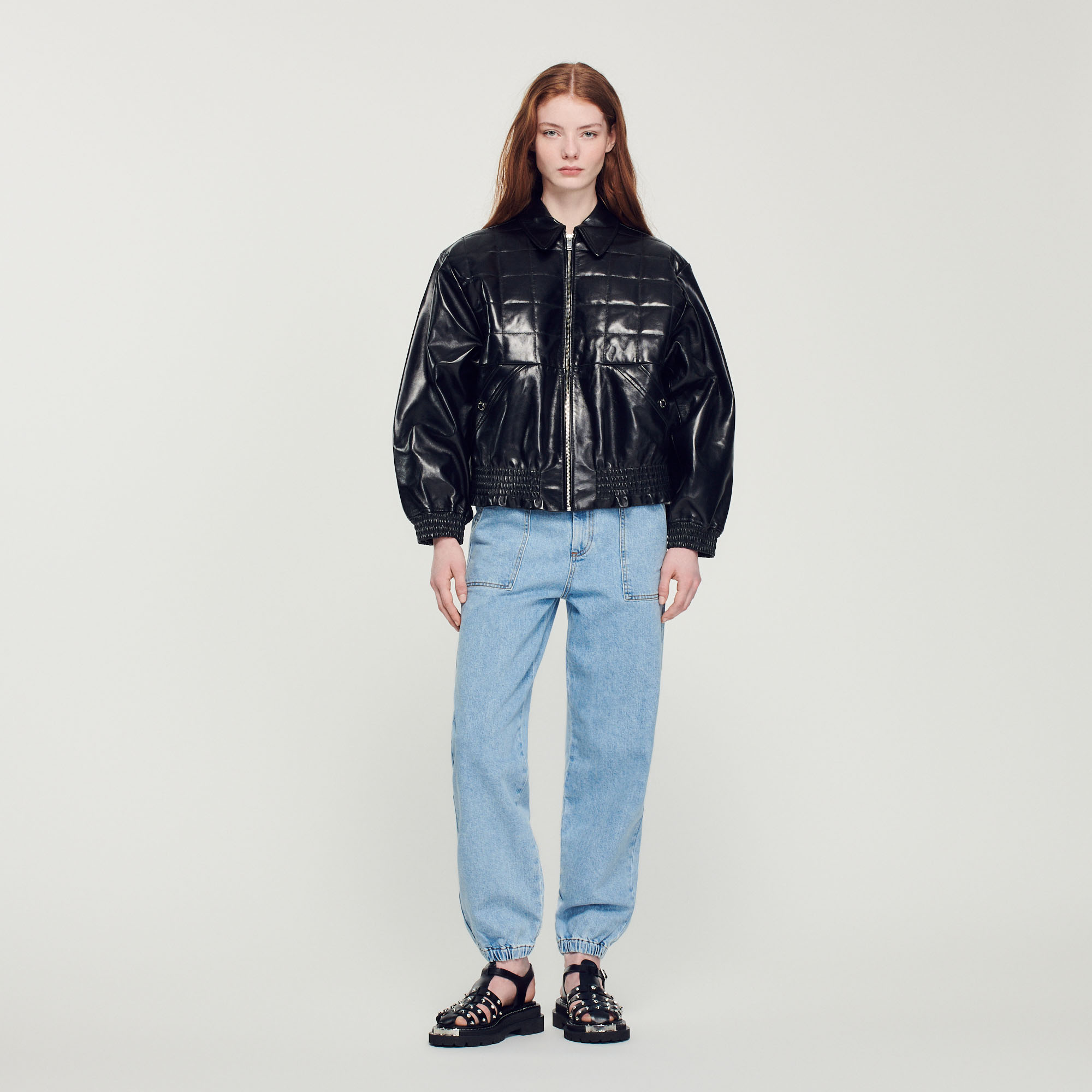 Veste en cuir lisse
