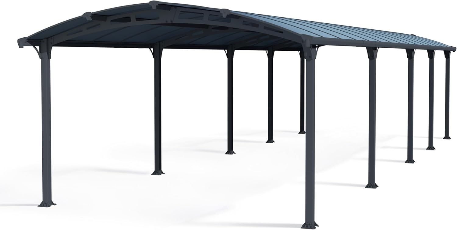 Palram Arcadia 10600 Carport Aluminium & Verzinkter Stahl 10,5x3,5m, Überdachung, Autogarage, Autounterstand, Einfache Montage, Carport Bausatz, 10 Jahre Garantie, Anthrazit Inkl. Regenrinne