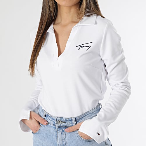Polo Manches Longues Femme Baby Crop Signature 4965 Blanc