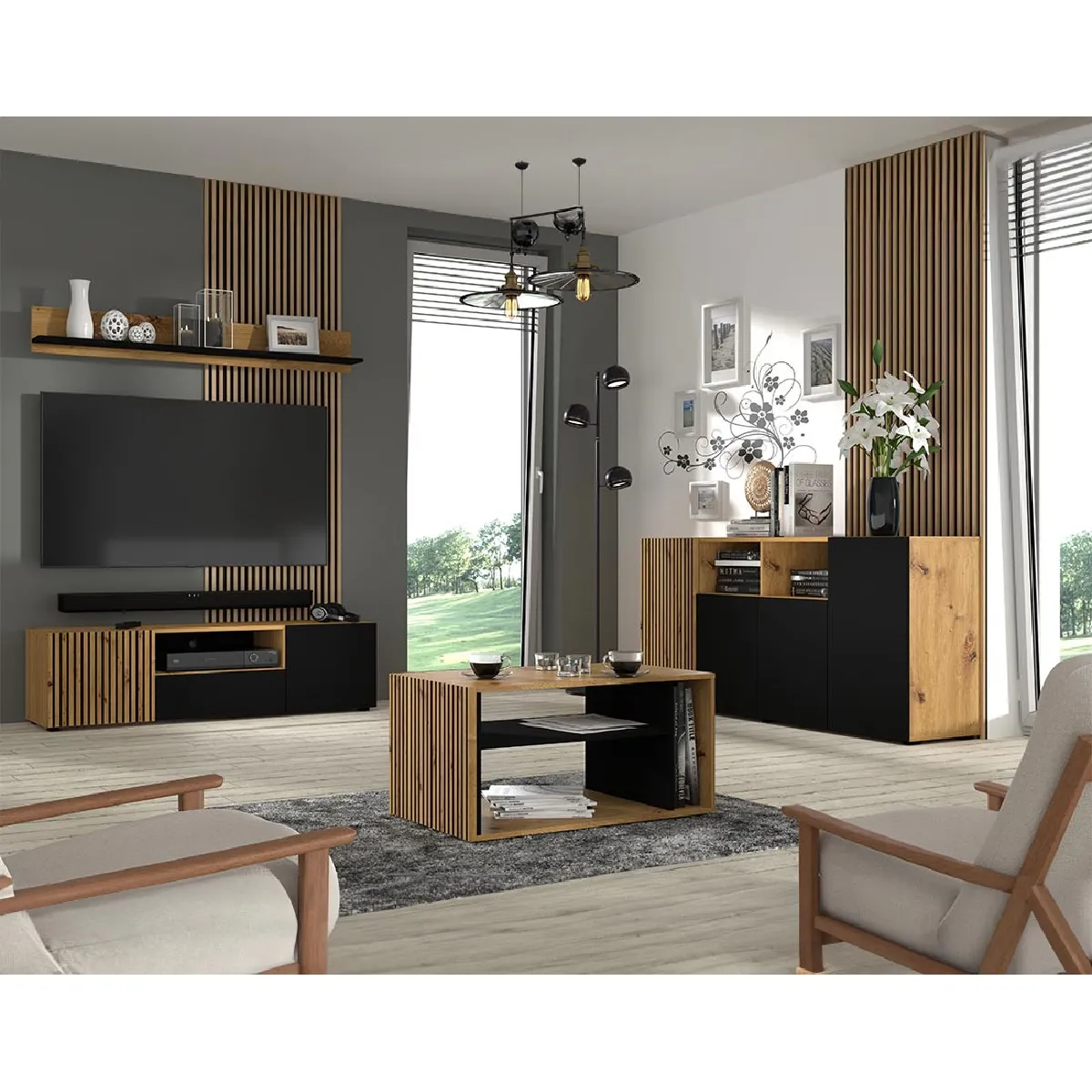 BESTMOBILIER Ozzy Meuble TV - Bois et Noir
