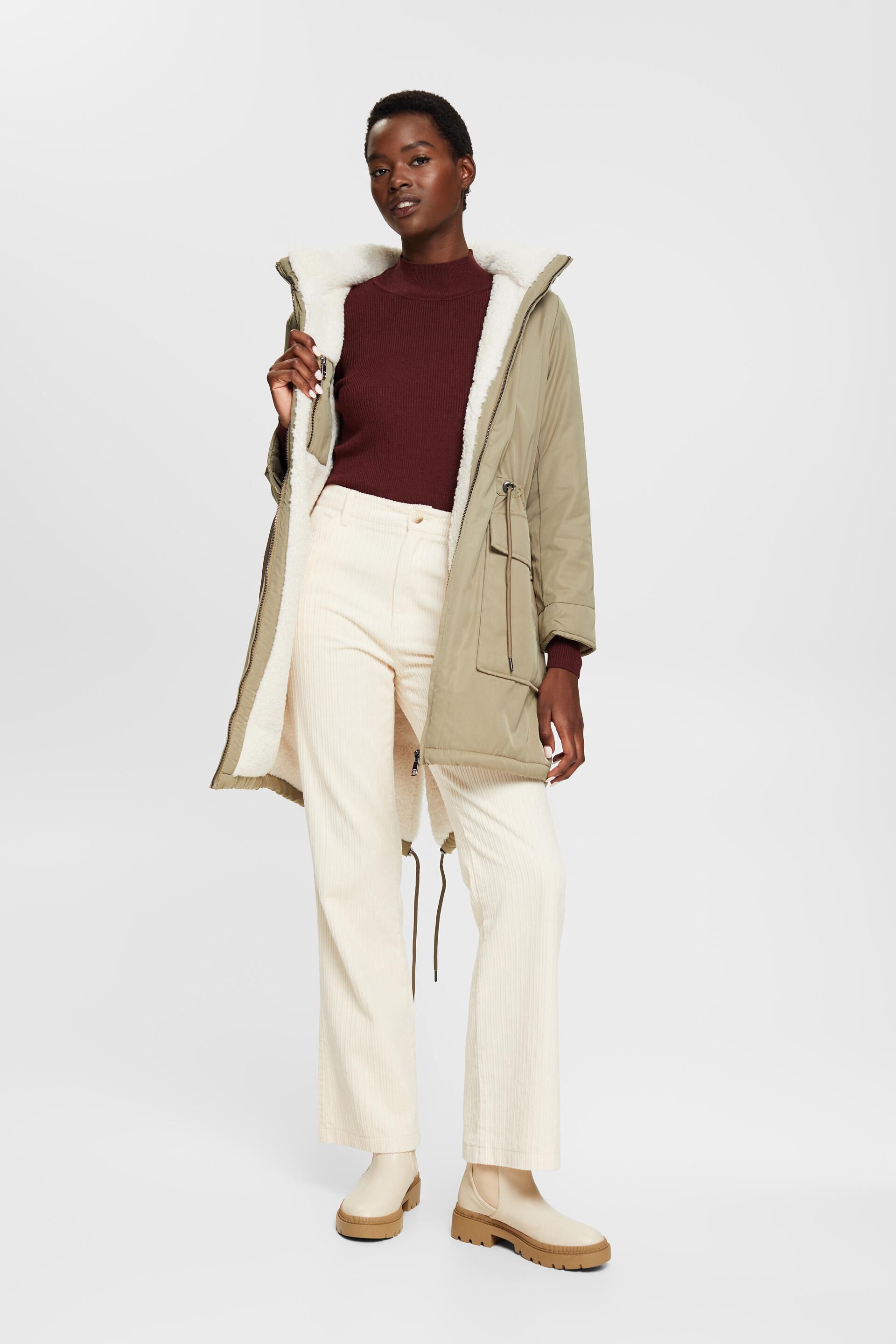 Manteau doublé de fourrure synthétique à capuche amovible