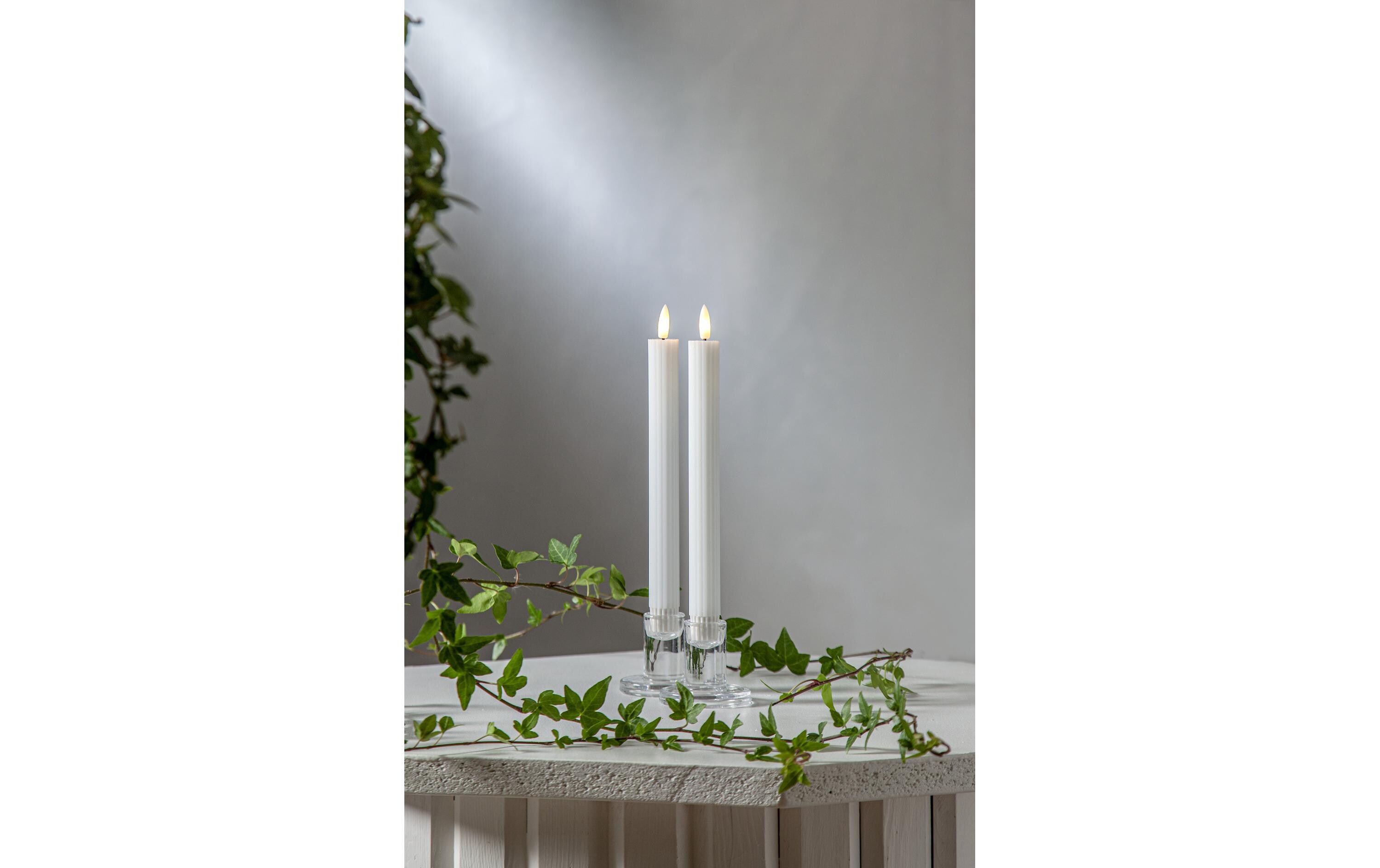 LED-Stabkerzen Set Flamme Stripe, 25 cm, Weiss, 2 StückIndoor-LED Leuchterkerze
